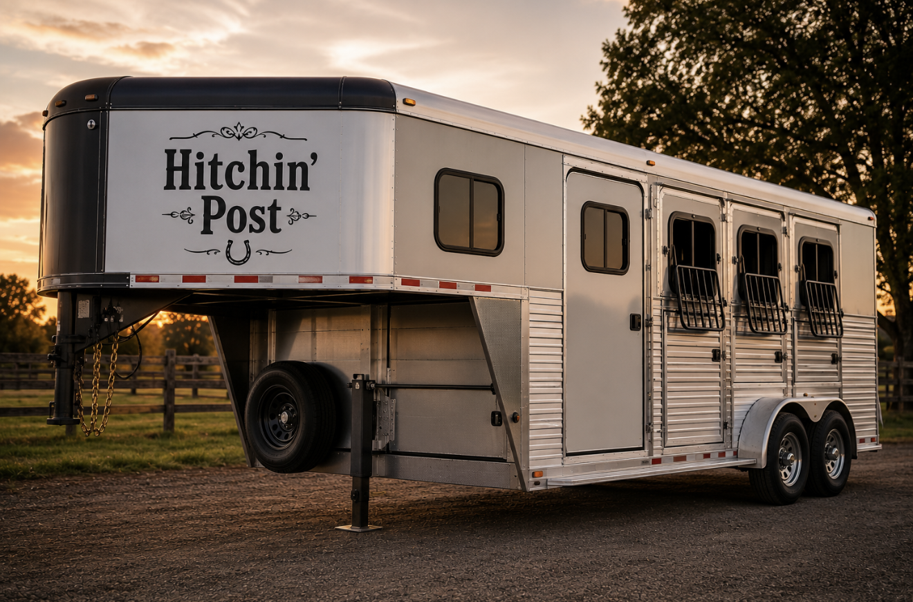 Hitchin’ Post Equine horse trailer at sunset
